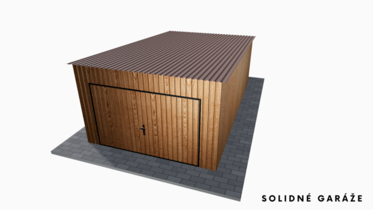 Plechová garáž v imitácii dreva 3.5x6 m so spádom dozadu / Výklopná brána
