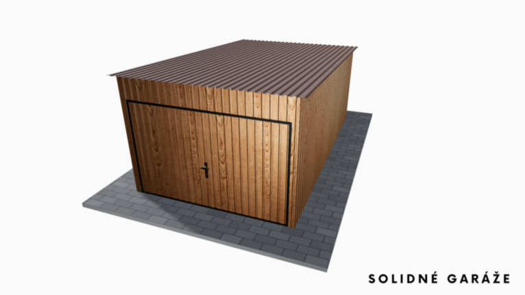 Plechová garáž v imitácii dreva 3x5 m so spádom dozadu / Výklopná brána