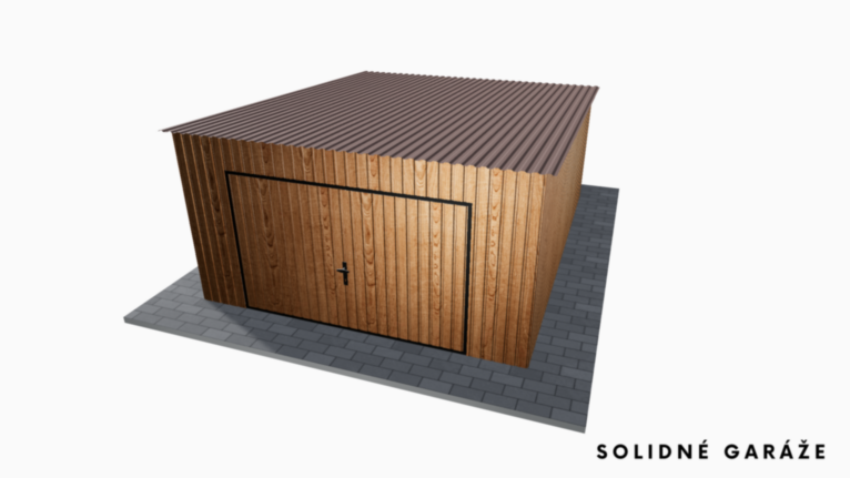 Plechová garáž v imitácii dreva 4x5 m so spádom dozadu / Výklopná brána