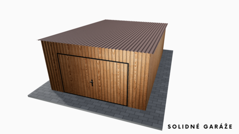 Plechová garáž v imitácii dreva 4x6 m so spádom dozadu / Výklopná brána