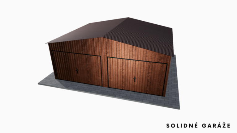 Plechová garáž v imitácii dreva 6x5 m so sedlovou strechou / Výklopná brána