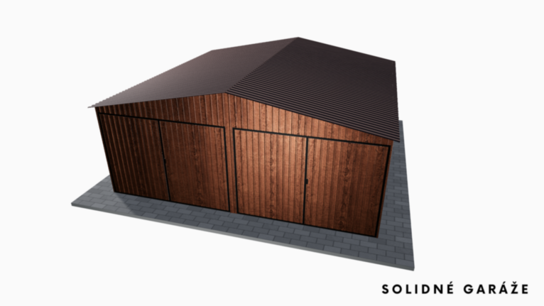 Plechová garáž v imitácii dreva 6x6 m so sedlovou strechou