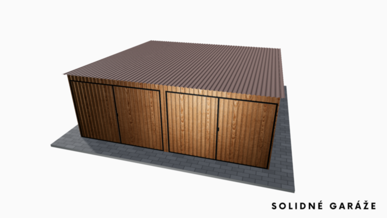 Plechová garáž v imitácii dreva 6x6 m so spádom dozadu