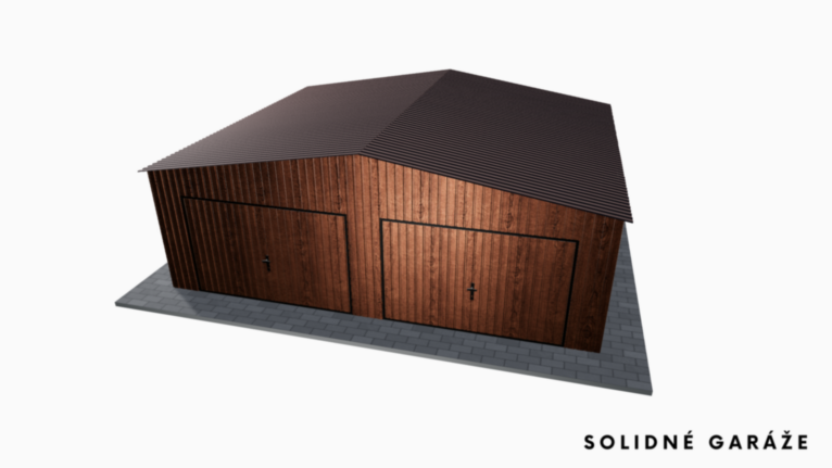 Plechová garáž v imitácii dreva 7x6 m so sedlovou strechou / Výklopná brána